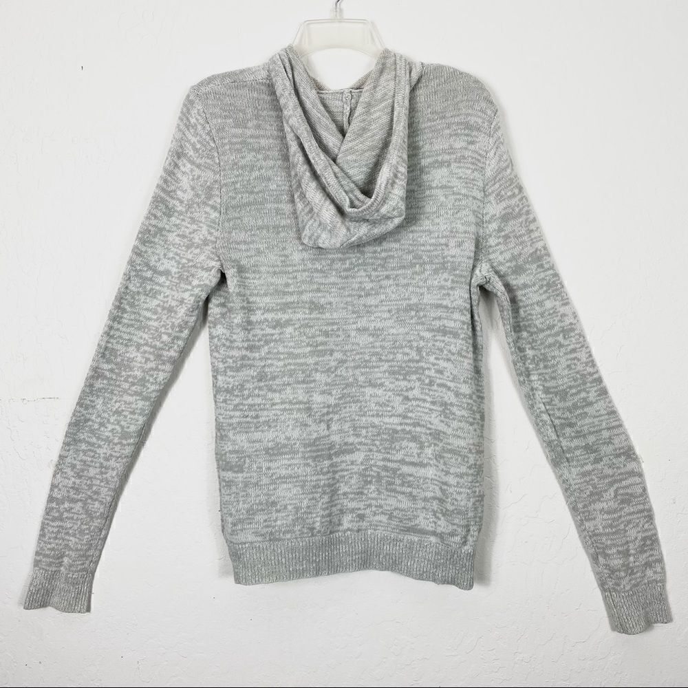 Express Light Grey Marled Knit Hooded Sweater - Picture 2 of 4